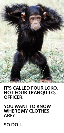 "IT'S CALLED FOUR LOKO, NOT FOUR TRANQUILO, OFFICER."